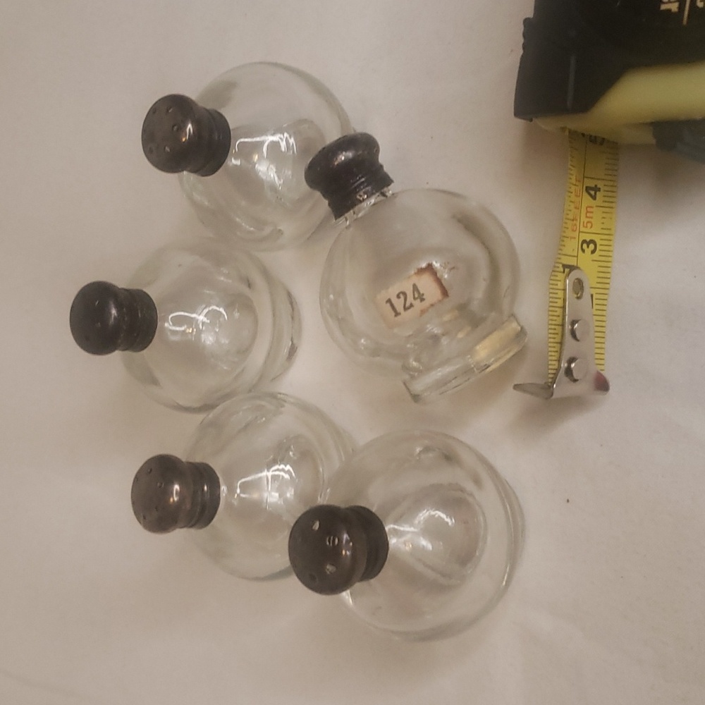 Antique 50’s Miniature Glass Salt and Pepper Shakers 5 Picnic Size.